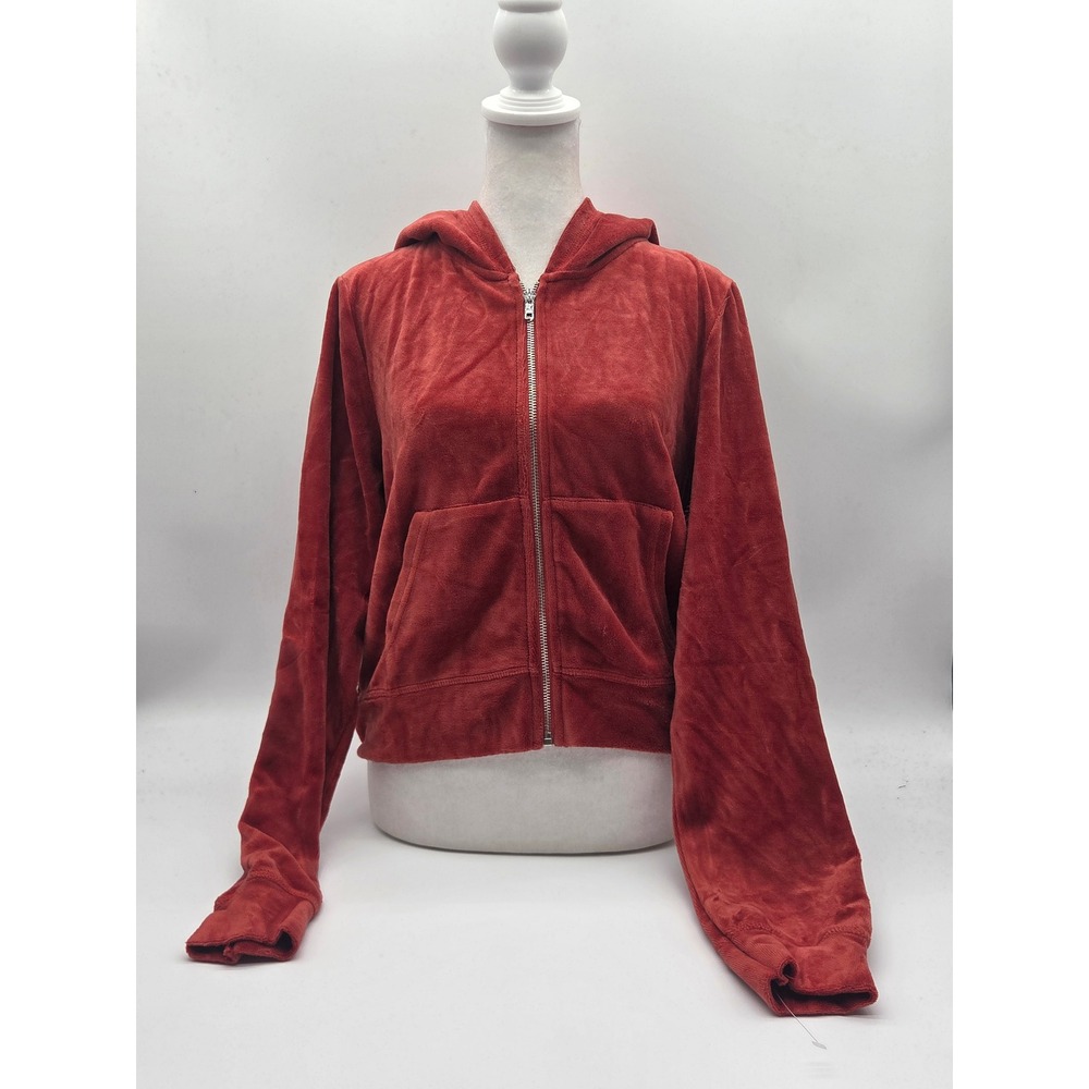 Maronie Women's Rust Velour Zip Up Hoodie Jacket Kangaroo Pockets 101-688